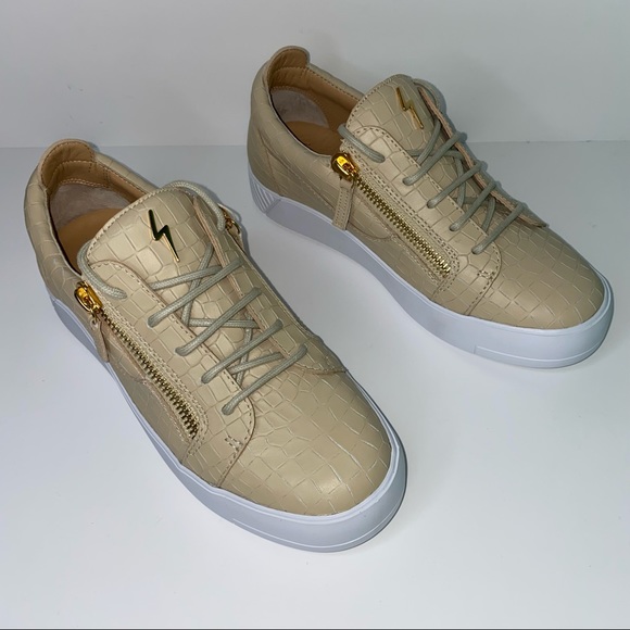 GIUSEPPE ZANOTTI Beige Low Top Crocodile Sneakers - Picture 2 of 16
